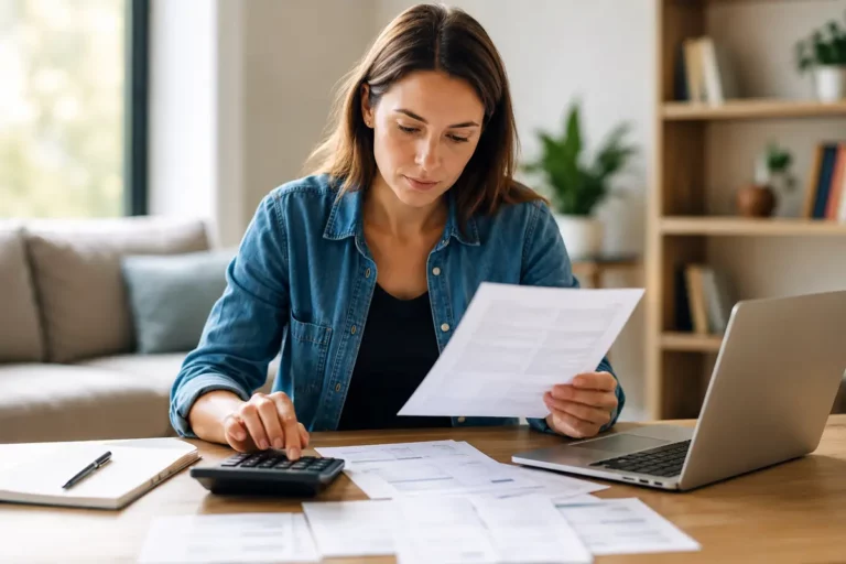 Femme étudiant ses crédits et ses dépenses pour lisser son budget